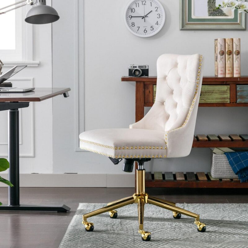 Siavonce Beige Contemporary Adjustable Height Swivel Desk Chair - Image 9