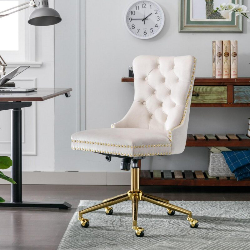Siavonce Beige Contemporary Adjustable Height Swivel Desk Chair - Image 12