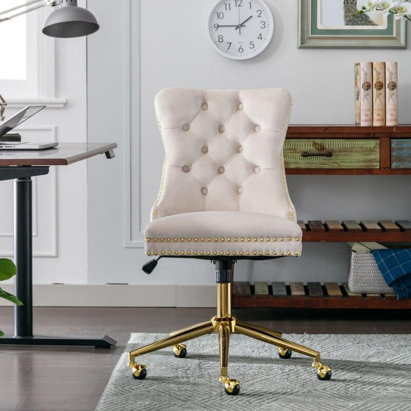 Siavonce Beige Contemporary Adjustable Height Swivel Desk Chair - Image 5