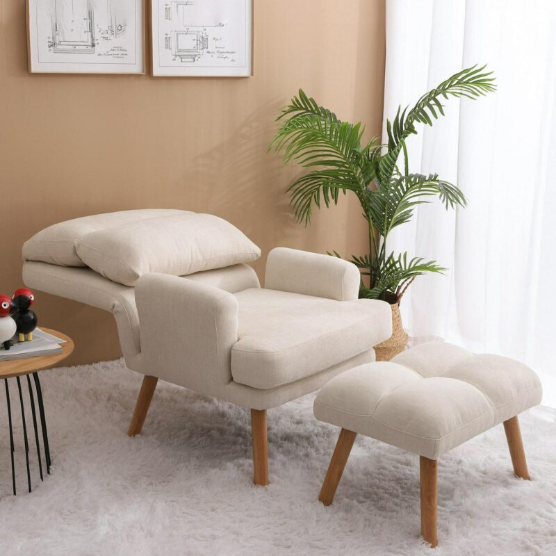 Siavonce Modern Beige Burlap Accent Chair - Image 11
