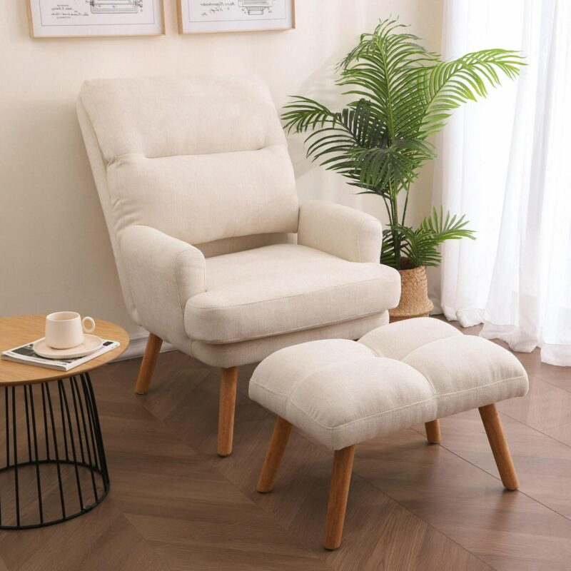 Siavonce Modern Beige Burlap Accent Chair - Image 4