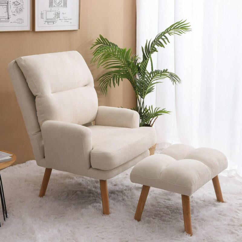 Siavonce Modern Beige Burlap Accent Chair - Image 3