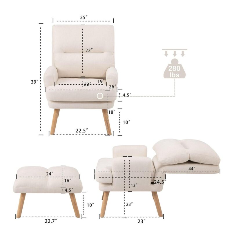 Siavonce Modern Beige Burlap Accent Chair - Image 2