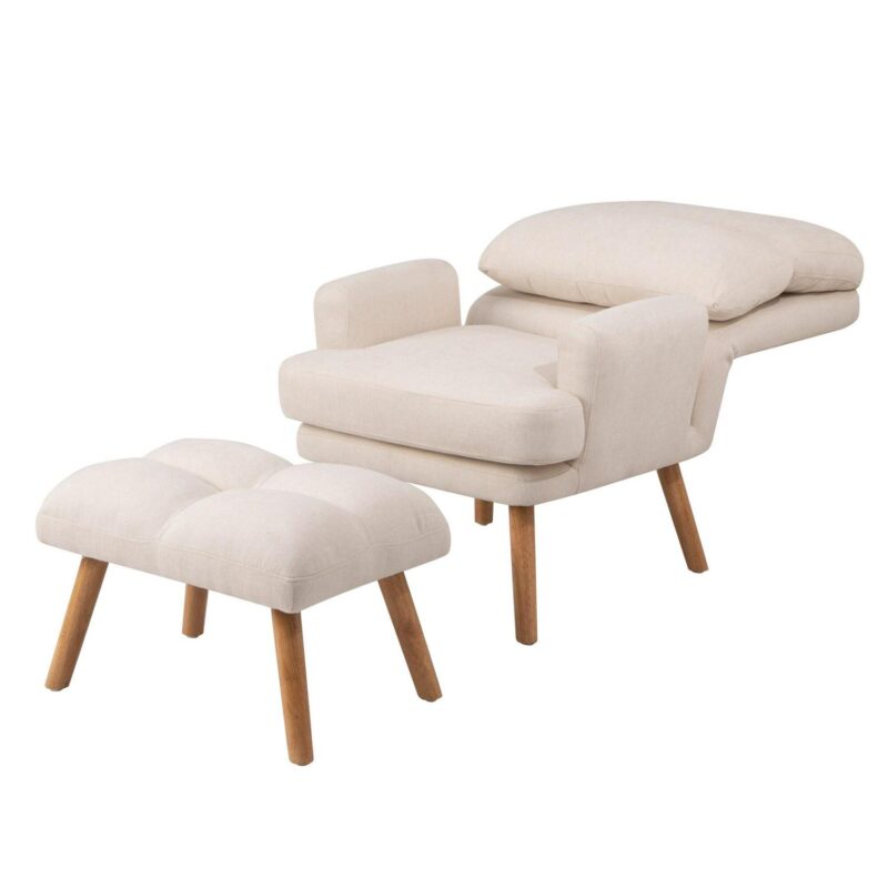 Siavonce Modern Beige Burlap Accent Chair - Image 5