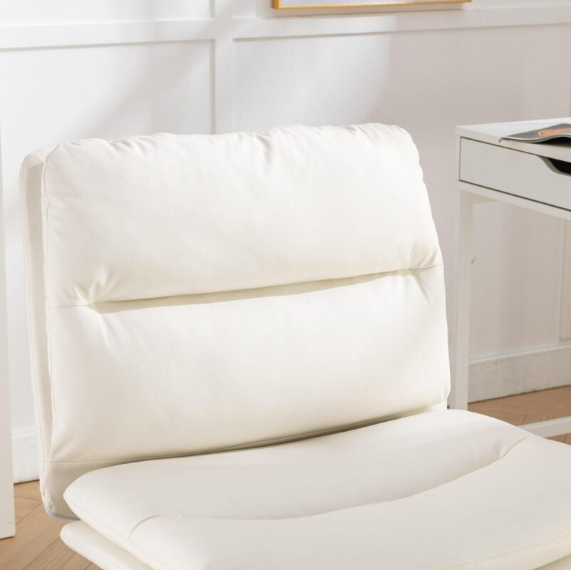 Siavonce White Contemporary Ergonomic Adjustable Height Swivel Leather Desk Chair - Image 14