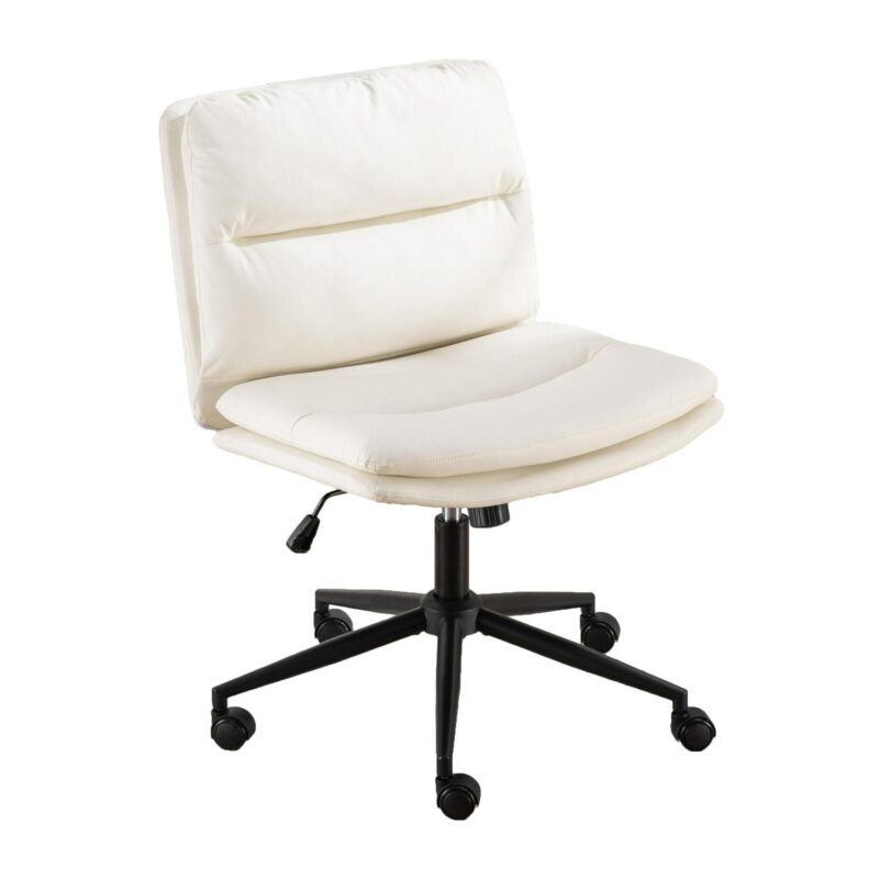 Siavonce White Contemporary Ergonomic Adjustable Height Swivel Leather Desk Chair