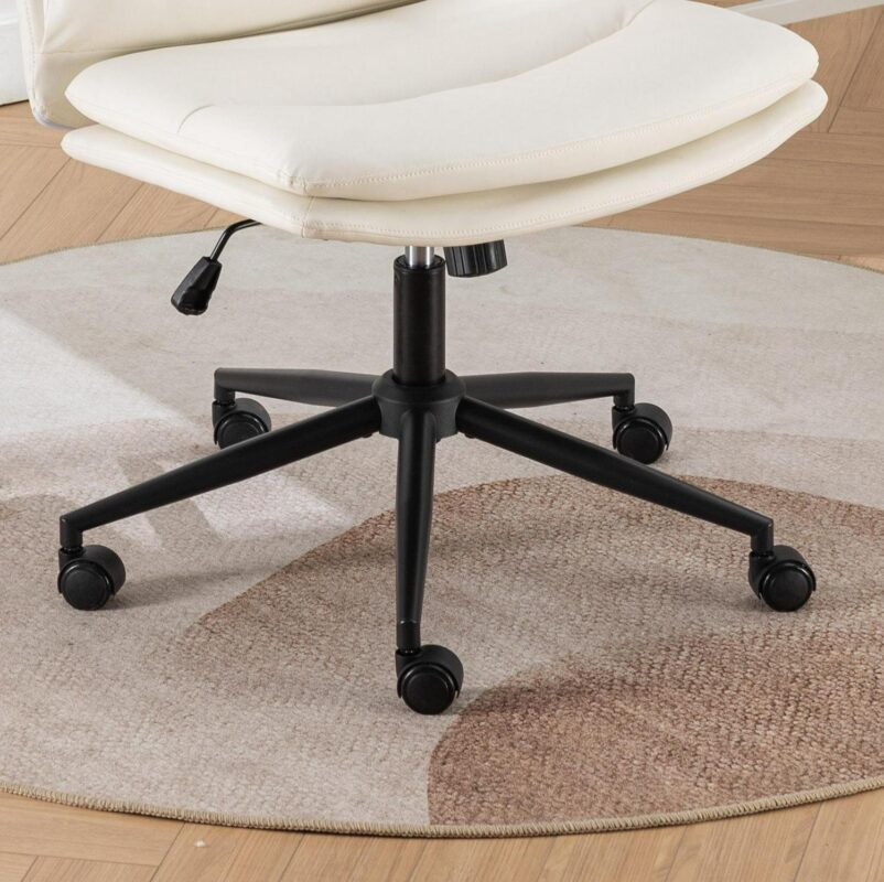 Siavonce White Contemporary Ergonomic Adjustable Height Swivel Leather Desk Chair - Image 5