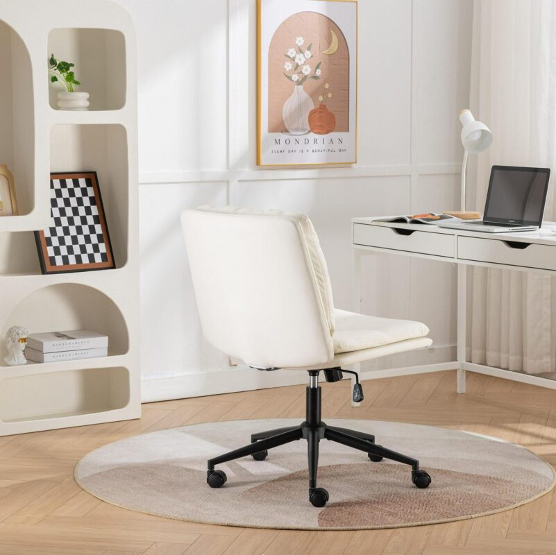 Siavonce White Contemporary Ergonomic Adjustable Height Swivel Leather Desk Chair - Image 13