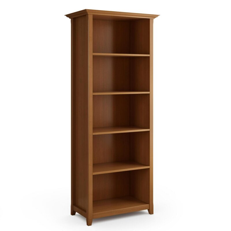 Simpli Home Amherst Light Golden Brown Wood 5 -Shelf Bookcase ( 30-Inches W x 70-Inches H x 14-Inches D ) Stained