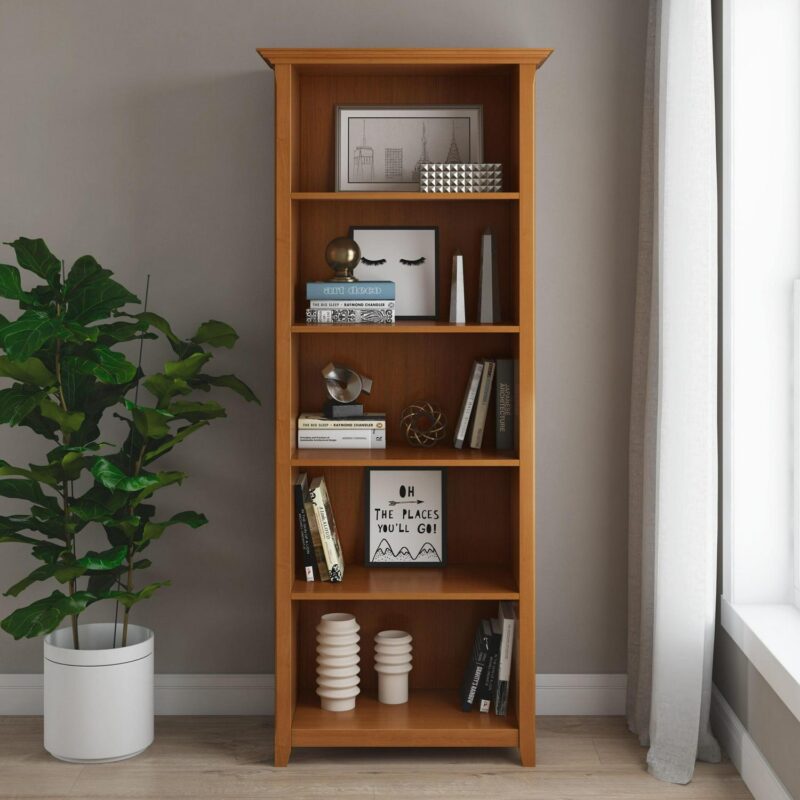 Simpli Home Amherst Light Golden Brown Wood 5 -Shelf Bookcase ( 30-Inches W x 70-Inches H x 14-Inches D ) Stained - Image 9