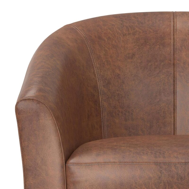 Simpli Home Austin Modern Distressed Saddle Brown Faux leather Barrel Chair - Image 8