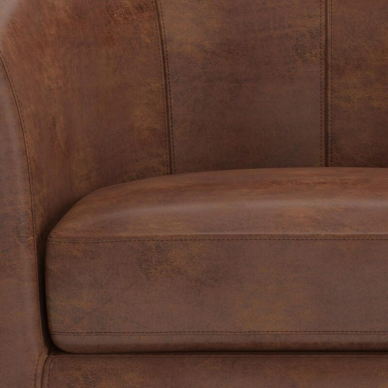 Simpli Home Austin Modern Distressed Saddle Brown Faux leather Barrel Chair - Image 3
