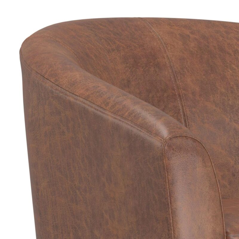 Simpli Home Austin Modern Distressed Saddle Brown Faux leather Barrel Chair - Image 6