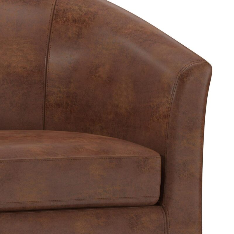 Simpli Home Austin Modern Distressed Saddle Brown Faux leather Barrel Chair - Image 5