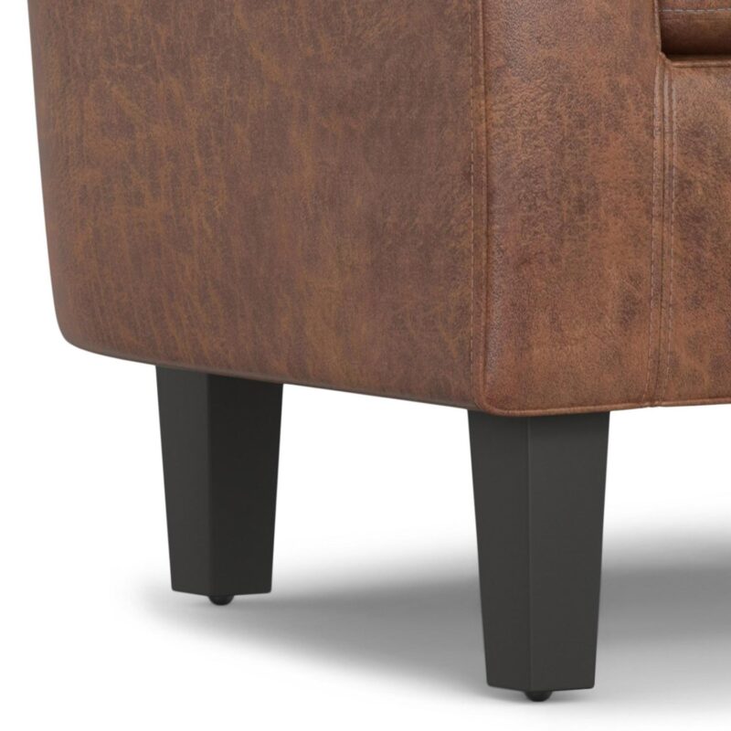 Simpli Home Austin Modern Distressed Saddle Brown Faux leather Barrel Chair - Image 9