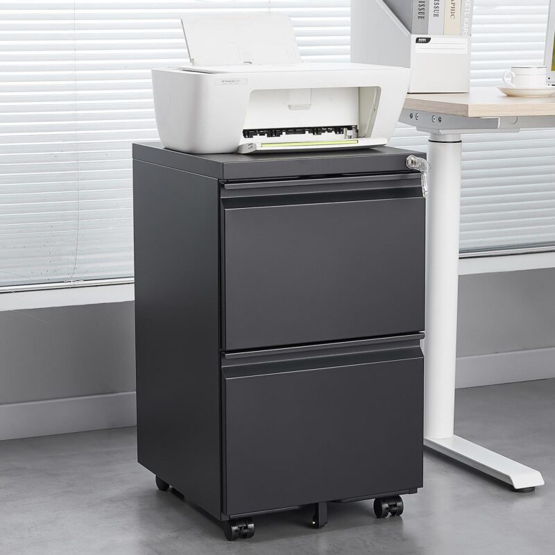 Sumyeg 2 Drawer File Cabinet with Lock Black 2 -Drawer 15.35-Inches File Cabinet - Image 4