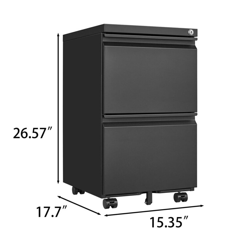 Sumyeg 2 Drawer File Cabinet with Lock Black 2 -Drawer 15.35-Inches File Cabinet - Image 5