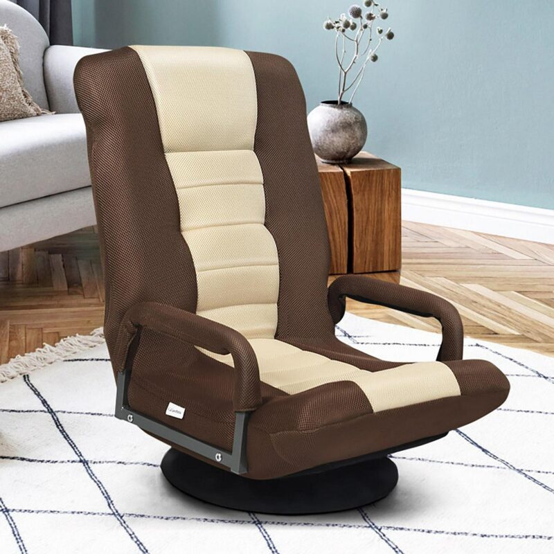 Sumyeg 360-Degree Swivel Gaming Floor Chair Modern Brown Mesh Swivel Wingback Chair - Image 2