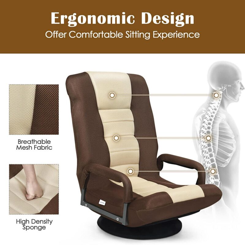 Sumyeg 360-Degree Swivel Gaming Floor Chair Modern Brown Mesh Swivel Wingback Chair - Image 7