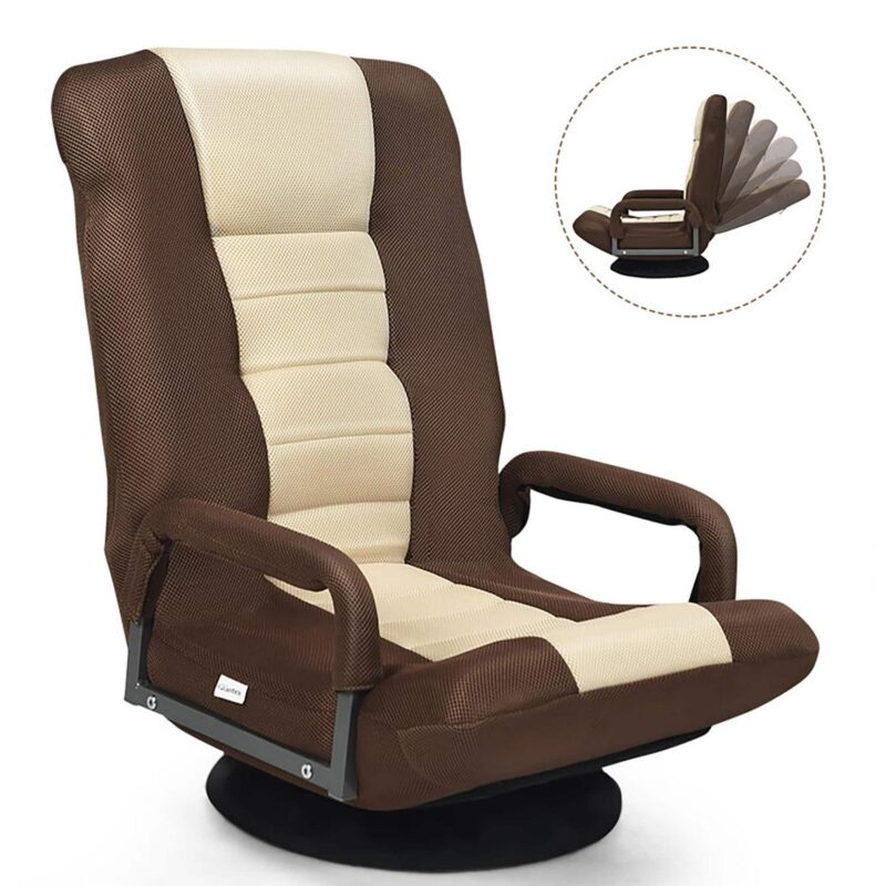 Sumyeg 360-Degree Swivel Gaming Floor Chair Modern Brown Mesh Swivel Wingback Chair - Image 8