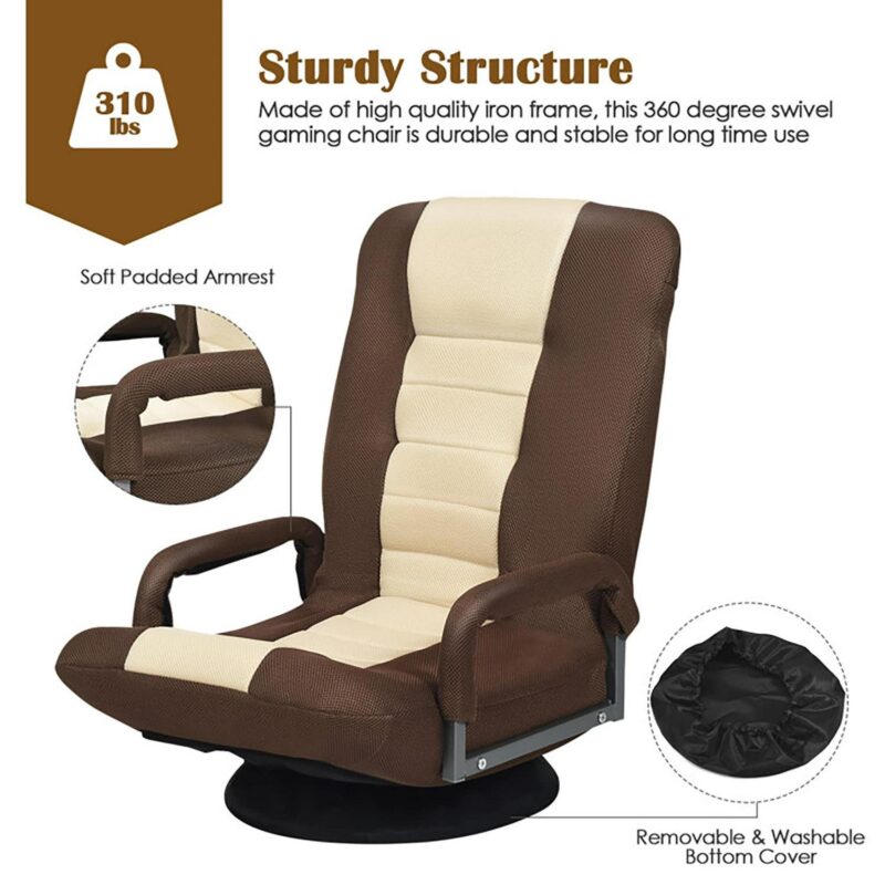 Sumyeg 360-Degree Swivel Gaming Floor Chair Modern Brown Mesh Swivel Wingback Chair - Image 5