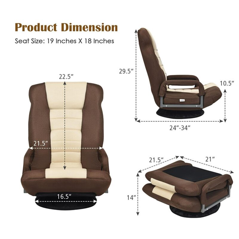 Sumyeg 360-Degree Swivel Gaming Floor Chair Modern Brown Mesh Swivel Wingback Chair - Image 10