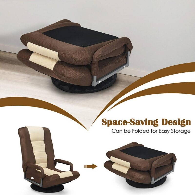 Sumyeg 360-Degree Swivel Gaming Floor Chair Modern Brown Mesh Swivel Wingback Chair - Image 4
