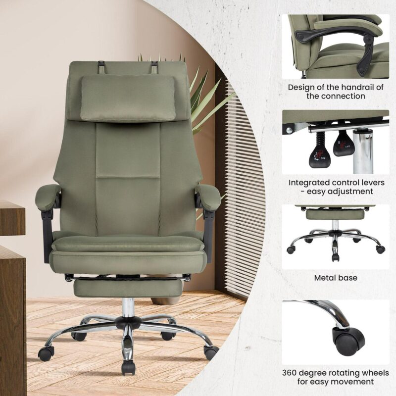 Sumyeg Big and Tall Executive Office Chair Green Contemporary Ergonomic Adjustable Height Swivel Upholstered Executive Chair - Image 8
