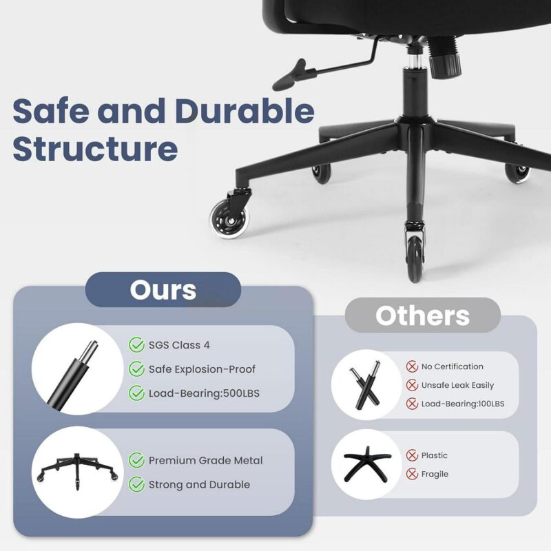 Sumyeg Big and Tall Office Chair Black Contemporary Ergonomic Adjustable Height Swivel Mesh Desk Chair - Image 8