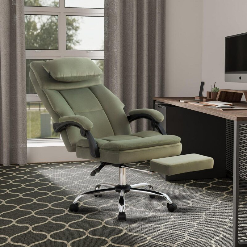 Sumyeg Big and Tall Executive Office Chair Green Contemporary Ergonomic Adjustable Height Swivel Upholstered Executive Chair - Image 4