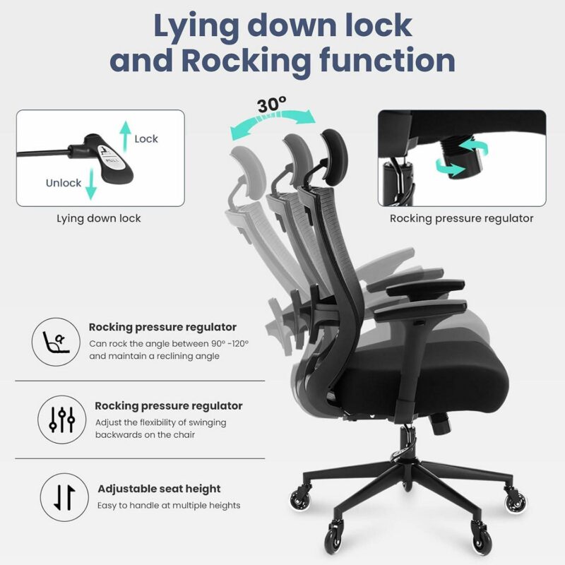 Sumyeg Big and Tall Office Chair Black Contemporary Ergonomic Adjustable Height Swivel Mesh Desk Chair - Image 7