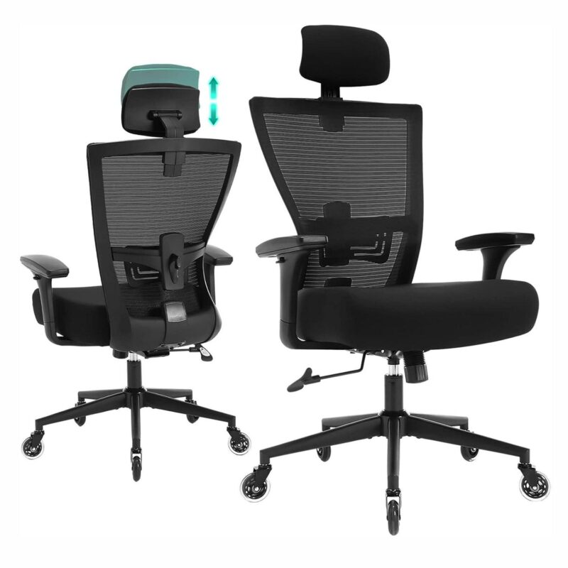 Sumyeg Big and Tall Office Chair Black Contemporary Ergonomic Adjustable Height Swivel Mesh Desk Chair