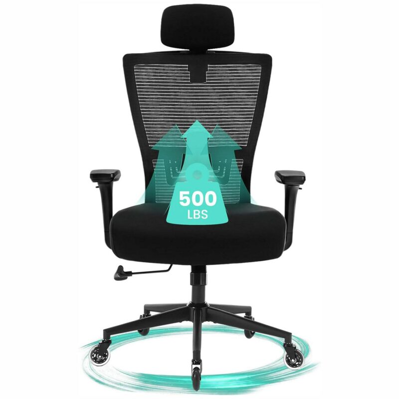 Sumyeg Big and Tall Office Chair Black Contemporary Ergonomic Adjustable Height Swivel Mesh Desk Chair - Image 3