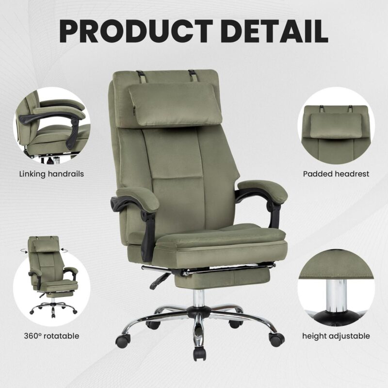 Sumyeg Big and Tall Executive Office Chair Green Contemporary Ergonomic Adjustable Height Swivel Upholstered Executive Chair - Image 7