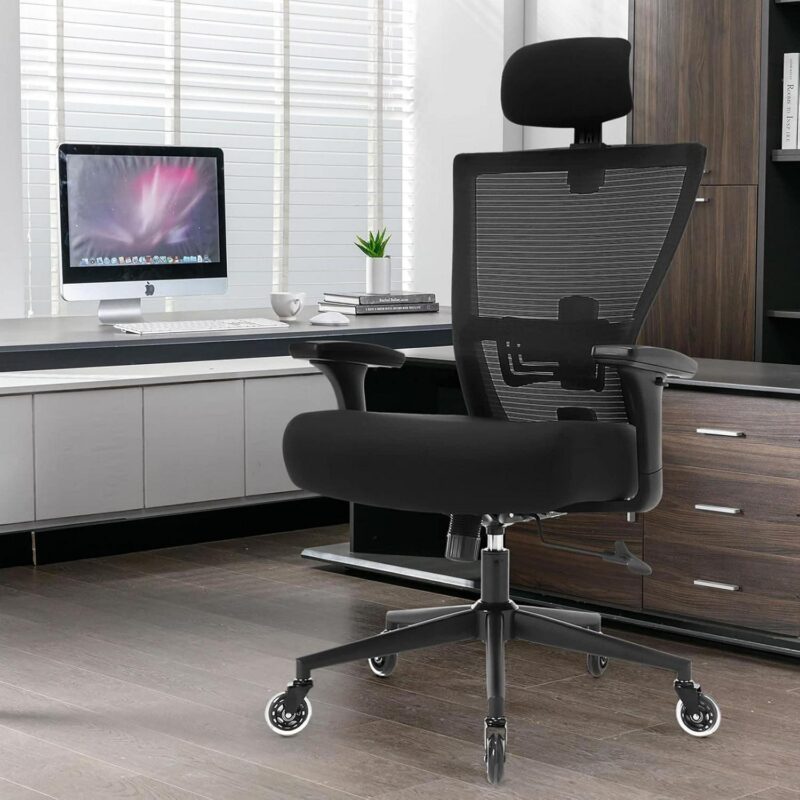 Sumyeg Big and Tall Office Chair Black Contemporary Ergonomic Adjustable Height Swivel Mesh Desk Chair - Image 2