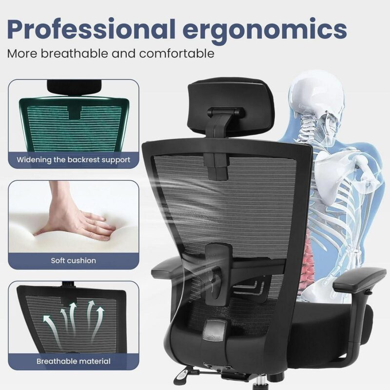 Sumyeg Big and Tall Office Chair Black Contemporary Ergonomic Adjustable Height Swivel Mesh Desk Chair - Image 6