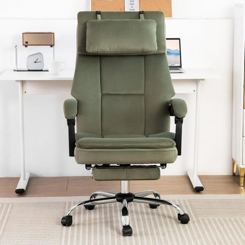 Sumyeg Big and Tall Executive Office Chair Green Contemporary Ergonomic Adjustable Height Swivel Upholstered Executive Chair - Image 3