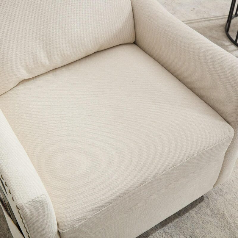 Sumyeg Cream white fabric swivel rotating accent chair Modern Cream white Swivel Accent Chair - Image 12