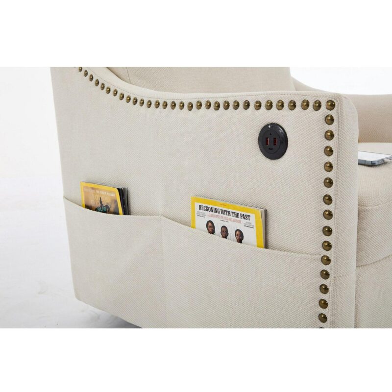 Sumyeg Cream white fabric swivel rotating accent chair Modern Cream white Swivel Accent Chair - Image 15