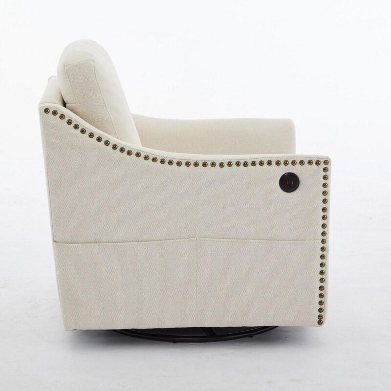 Sumyeg Cream white fabric swivel rotating accent chair Modern Cream white Swivel Accent Chair - Image 7