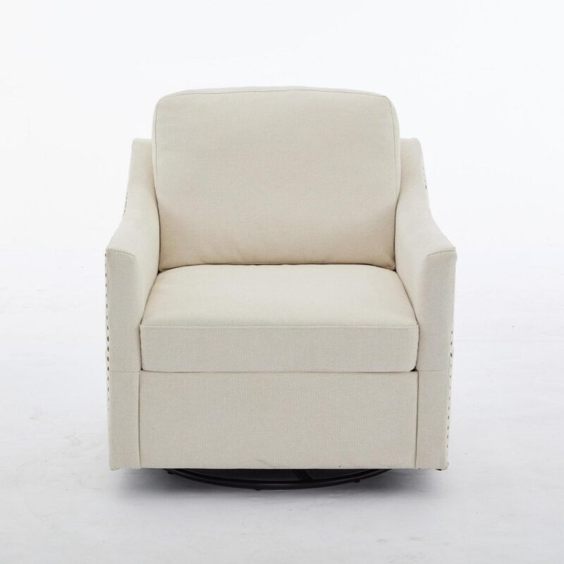Sumyeg Cream white fabric swivel rotating accent chair Modern Cream white Swivel Accent Chair