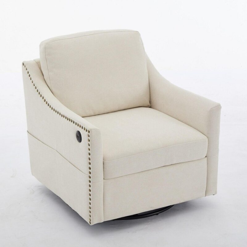 Sumyeg Cream white fabric swivel rotating accent chair Modern Cream white Swivel Accent Chair - Image 5