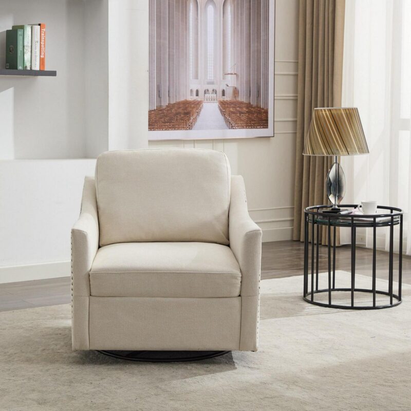 Sumyeg Cream white fabric swivel rotating accent chair Modern Cream white Swivel Accent Chair - Image 3
