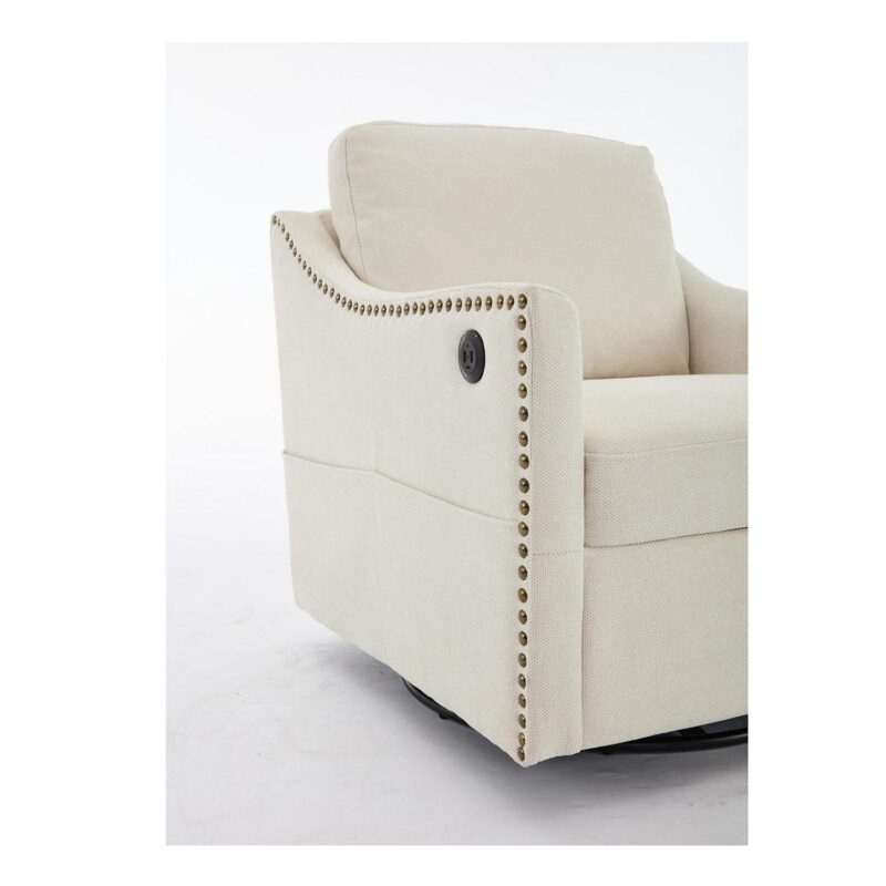 Sumyeg Cream white fabric swivel rotating accent chair Modern Cream white Swivel Accent Chair - Image 14
