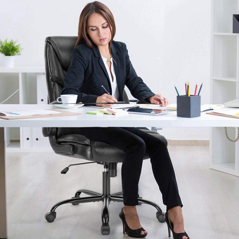 Sumyeg Ergonomic Home Office Chair Black Contemporary Ergonomic Adjustable Height Swivel Faux Leather Desk Chair - Image 5