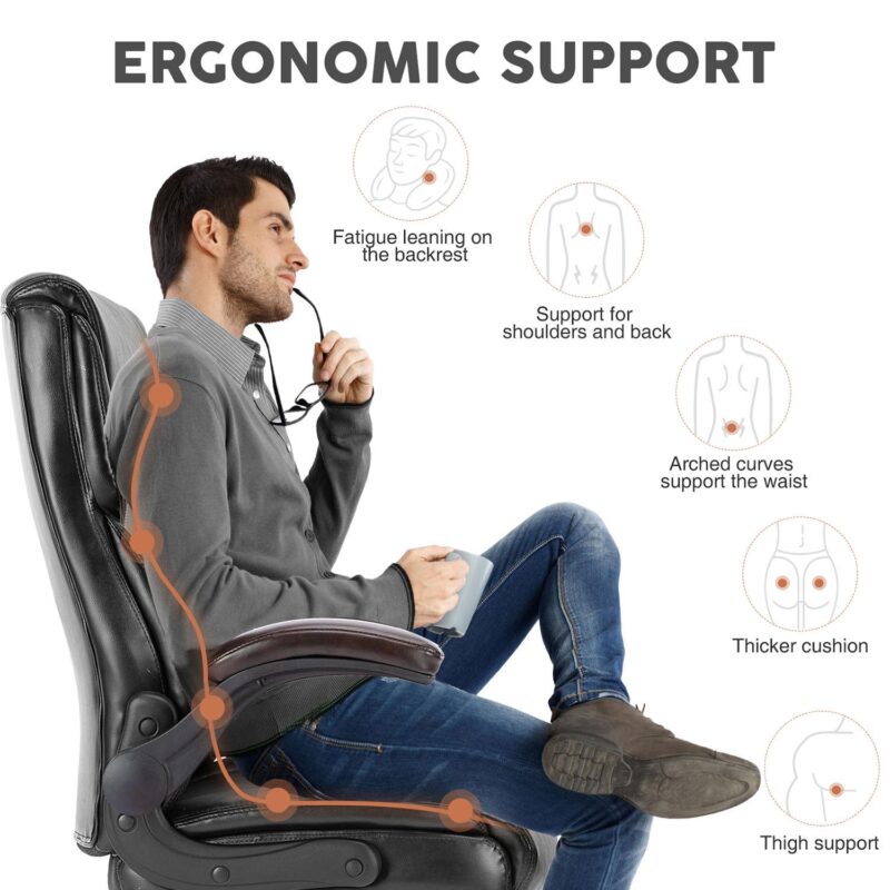 Sumyeg Ergonomic Home Office Chair Black Contemporary Ergonomic Adjustable Height Swivel Faux Leather Desk Chair - Image 6