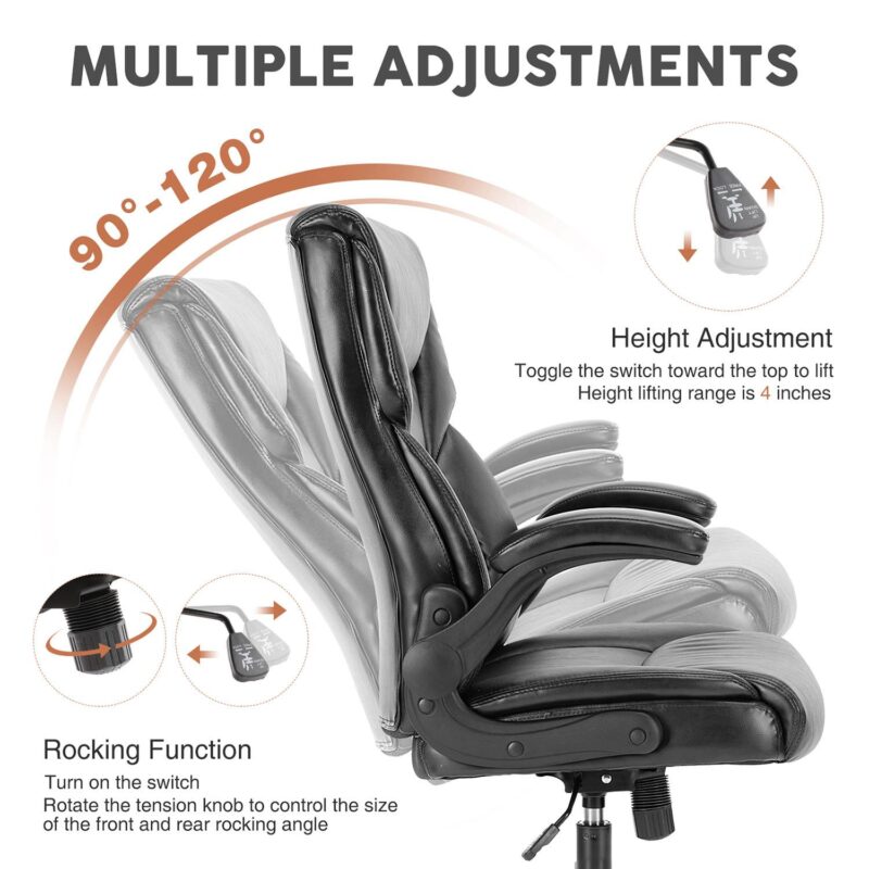 Sumyeg Ergonomic Home Office Chair Black Contemporary Ergonomic Adjustable Height Swivel Faux Leather Desk Chair - Image 3