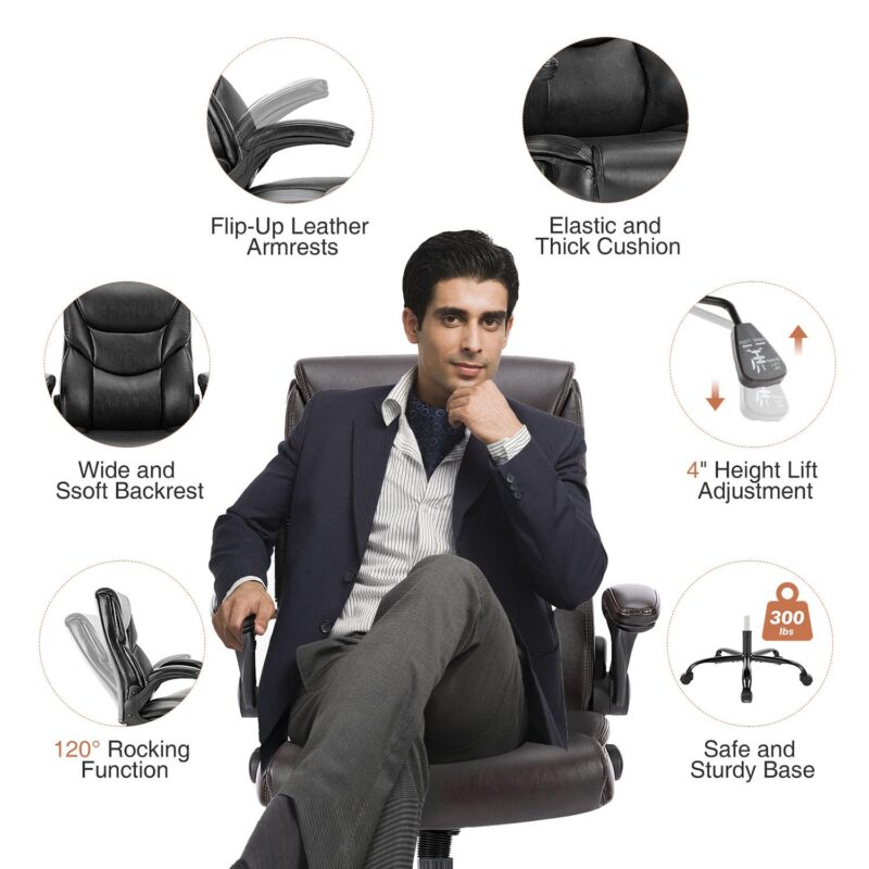 Sumyeg Ergonomic Home Office Chair Black Contemporary Ergonomic Adjustable Height Swivel Faux Leather Desk Chair - Image 7
