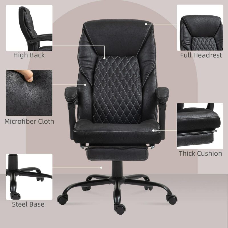 Sumyeg Executive Office Chair with Foot Rest Black Contemporary Ergonomic Adjustable Height Swivel Polyester Executive Chair - Image 4