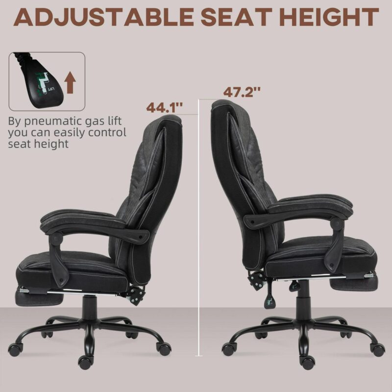 Sumyeg Executive Office Chair with Foot Rest Black Contemporary Ergonomic Adjustable Height Swivel Polyester Executive Chair - Image 6